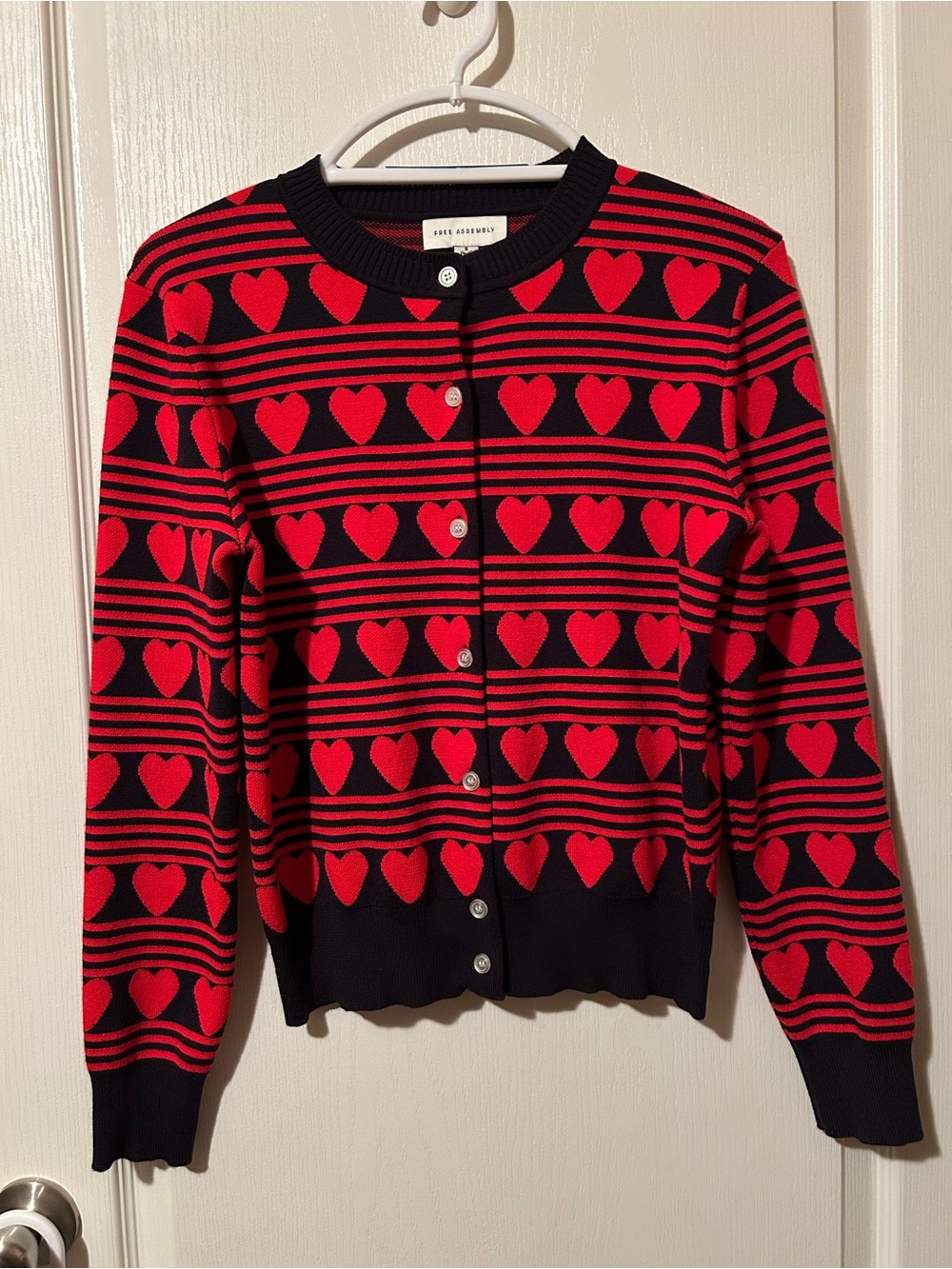NWOT Heart-Pattern Button-Front Cardigan in Black and Red